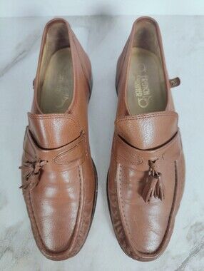 VTG French Shriner Men's Brown Leather Tassel Loafers Moc Toe, Sz 11